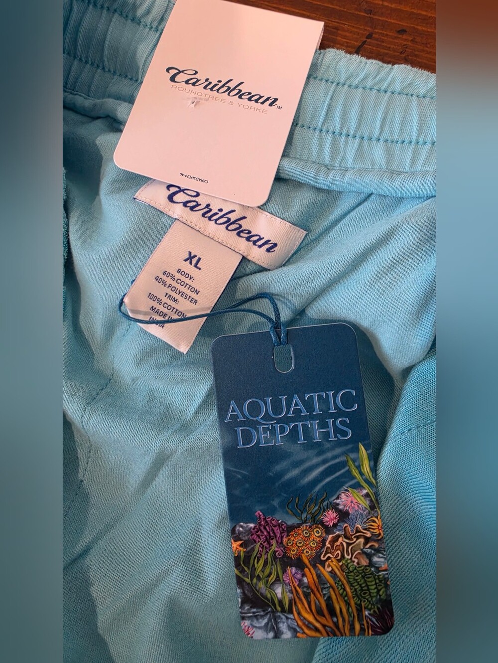 NWT Caribbean Men Terry Cloth 7" Inseam Shorts Aqua Depth Blue Tropical Sz XL - Picture 2 of 7